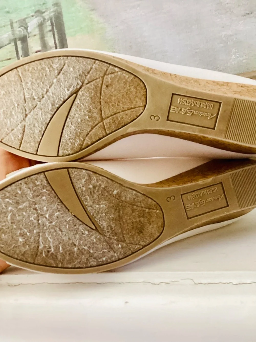 American Eagle Fabric Wedge Size Girls Youth 3 Pumps White Bow Peep Toe Cork